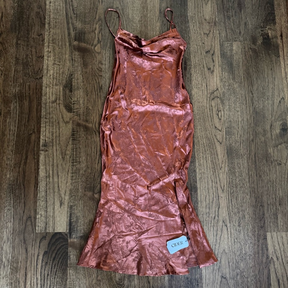 Cider Bronze Floral Satin Dress